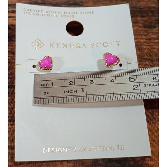 Kendra Scott Pink Heart Stud Earrings 14K Gold Over Brass - Picture 2 of 4